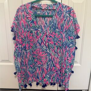 Lilly Pulitzer Pink and Blue Patterned Sydney Caftan Top